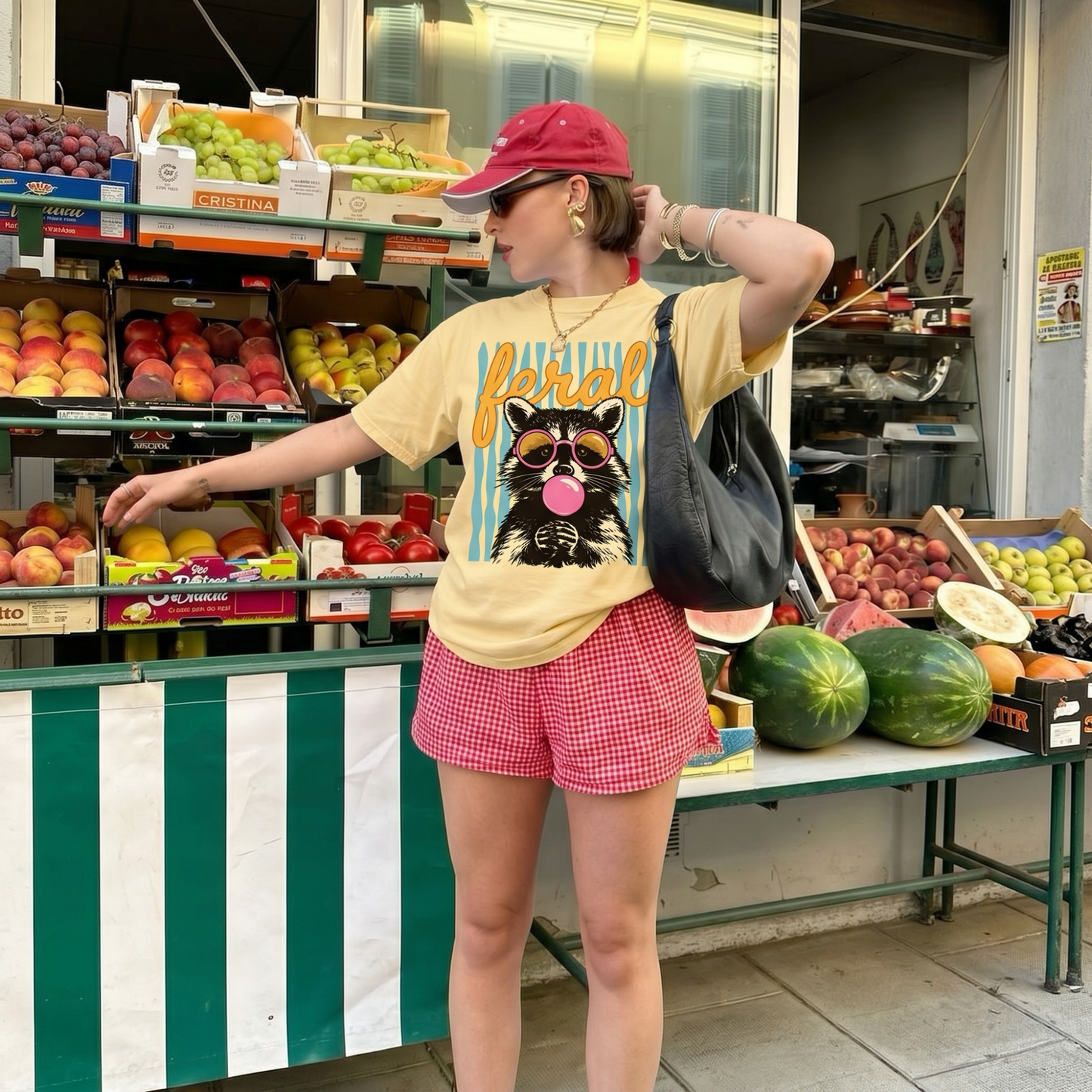 ChaoticClub Feral Summer Striped Raccoon Neon T-Shirt