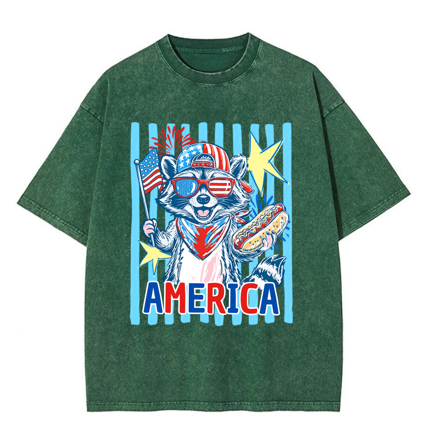 Chaoticclub 4th of July Raccoon Washed T-Shirt