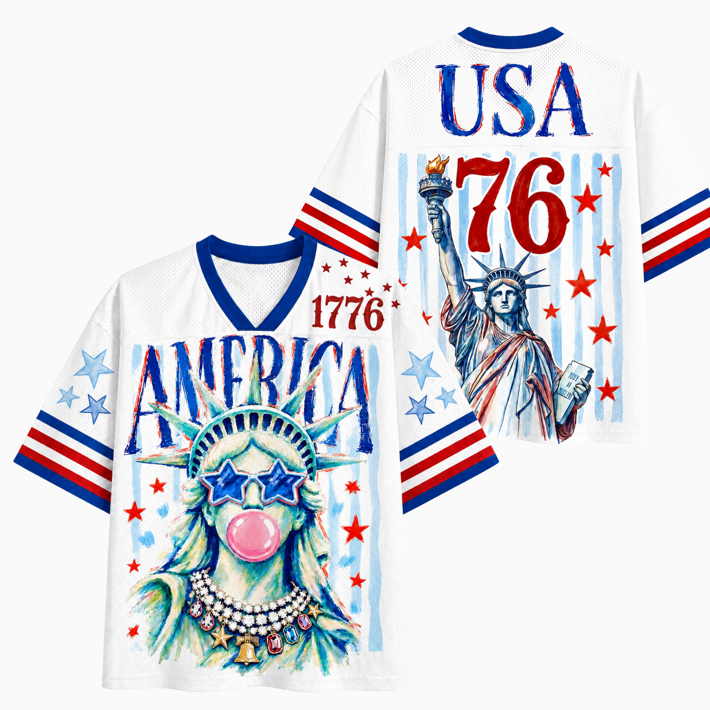 ChaoticClub Preppy Brushstroke Statue of Liberty Blowing Bubble Mesh Jersey