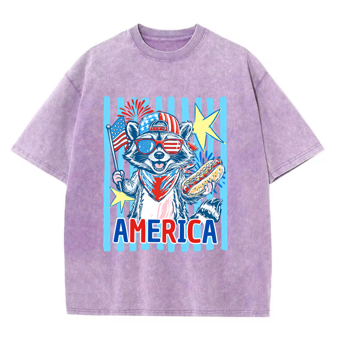 Chaoticclub 4th of July Raccoon Washed T-Shirt