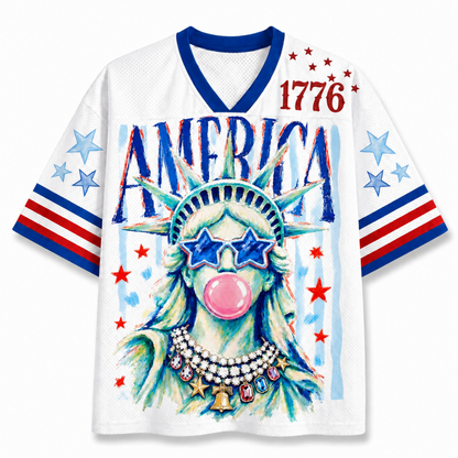 ChaoticClub Preppy Brushstroke Statue of Liberty Blowing Bubble Mesh Jersey