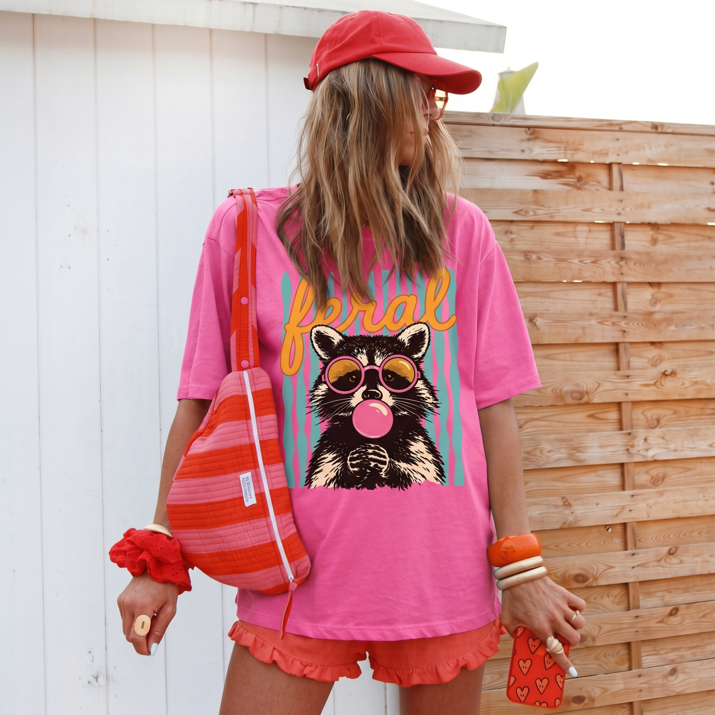 ChaoticClub Feral Summer Striped Raccoon Neon T-Shirt