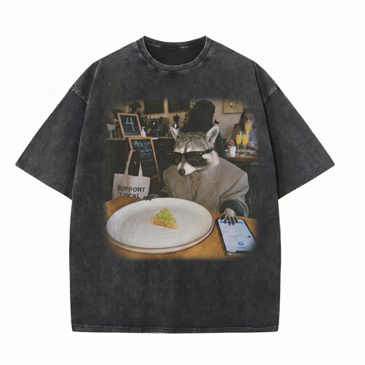 ChaoticClub Meme Raccoon Eatting Washed T-Shirt