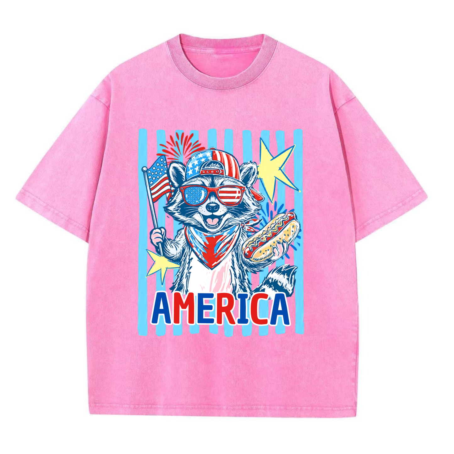 Chaoticclub 4th of July Raccoon Washed T-Shirt