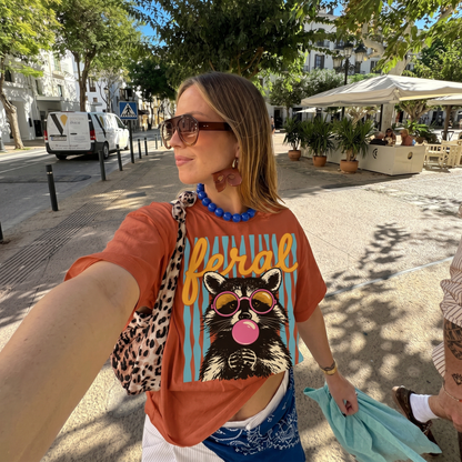 ChaoticClub Feral Summer Striped Raccoon Neon T-Shirt
