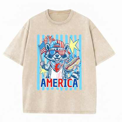 Chaoticclub 4th of July Raccoon Washed T-Shirt