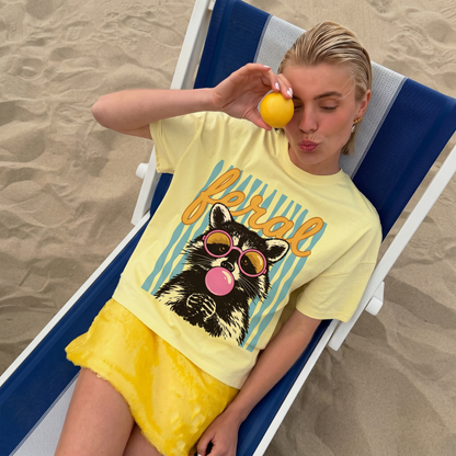 ChaoticClub Feral Summer Striped Raccoon Neon T-Shirt