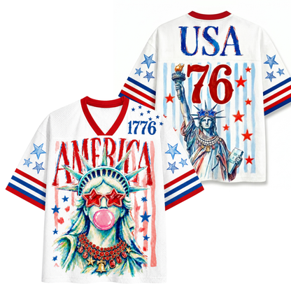 ChaoticClub Preppy Brushstroke Statue of Liberty Blowing Bubble Mesh Jersey