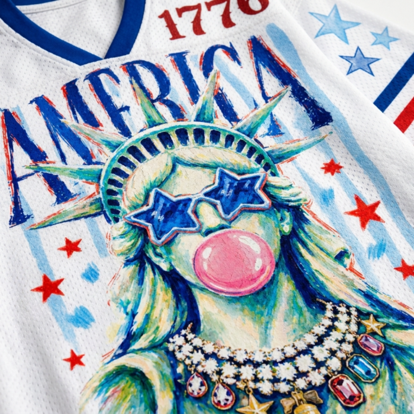ChaoticClub Preppy Brushstroke Statue of Liberty Blowing Bubble Mesh Jersey