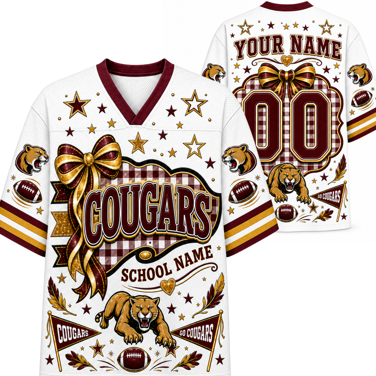 Chaotic Club Custom Mascot Coquette Bow Game Day Mesh Jersey