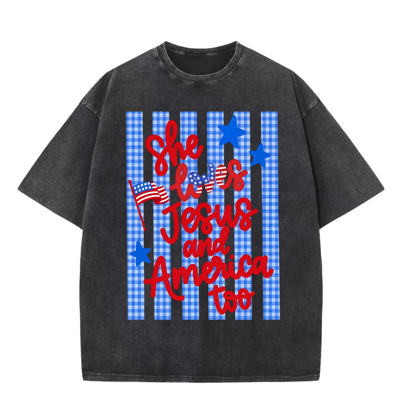 Chaoticclub She Loves Jesus And American Washed T-Shirt