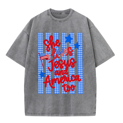Chaoticclub She Loves Jesus And American Washed T-Shirt