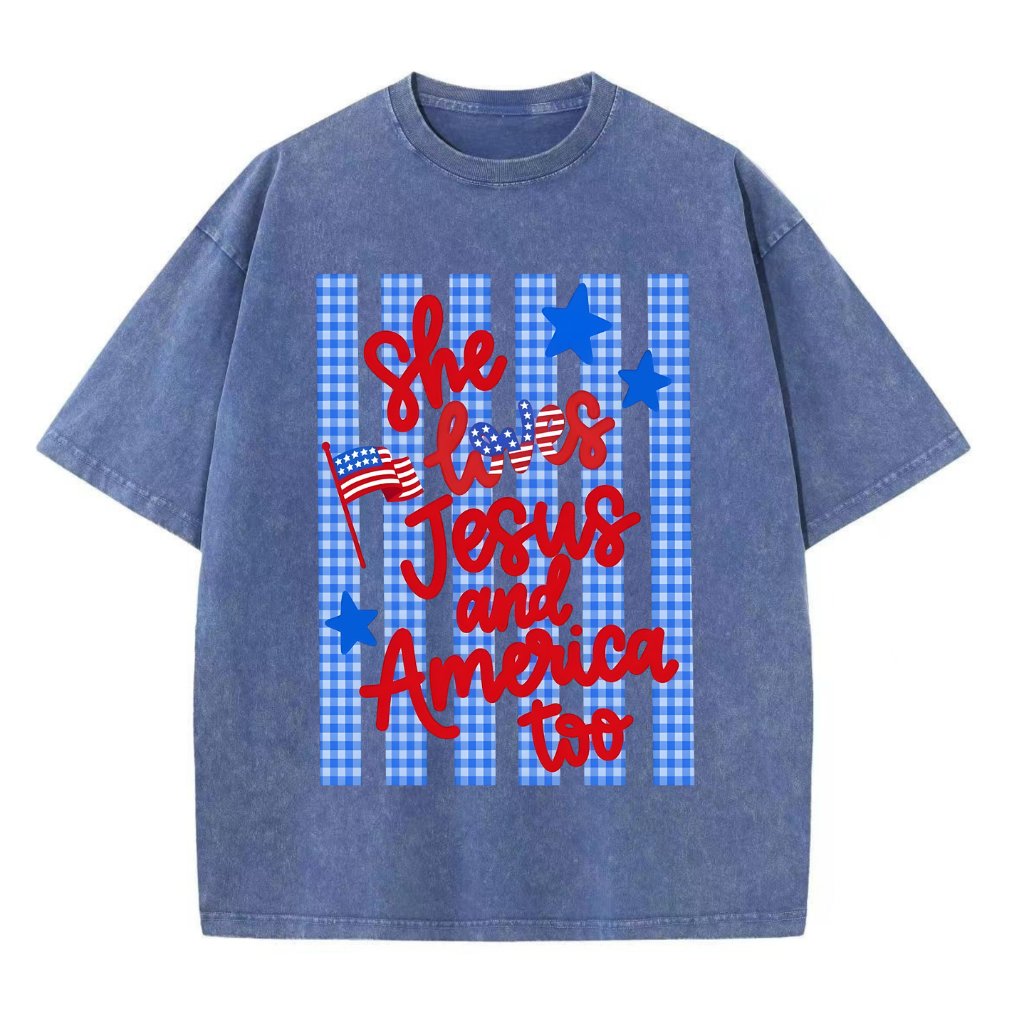 Chaoticclub She Loves Jesus And American Washed T-Shirt