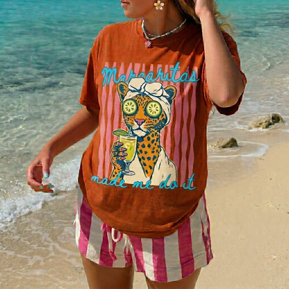 ChaoticClub Margaritas Made Me Do It Leopard Spa Summer Neon T-Shirt