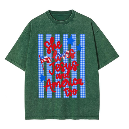 Chaoticclub She Loves Jesus And American Washed T-Shirt