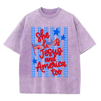 Chaoticclub She Loves Jesus And American Washed T-Shirt