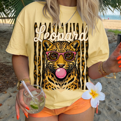 ChaoticClub Summer Leopard Stars Bubblegum Neon T-Shirt