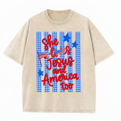 Chaoticclub She Loves Jesus And American Washed T-Shirt