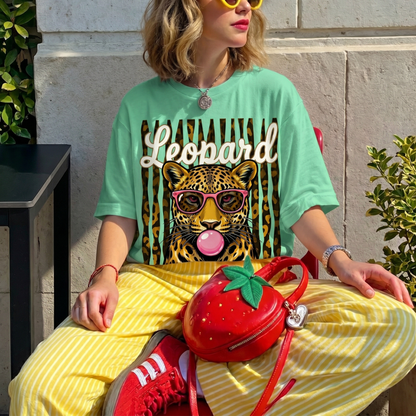ChaoticClub Summer Leopard Stars Bubblegum Neon T-Shirt