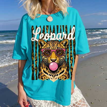 ChaoticClub Summer Leopard Stars Bubblegum Neon T-Shirt