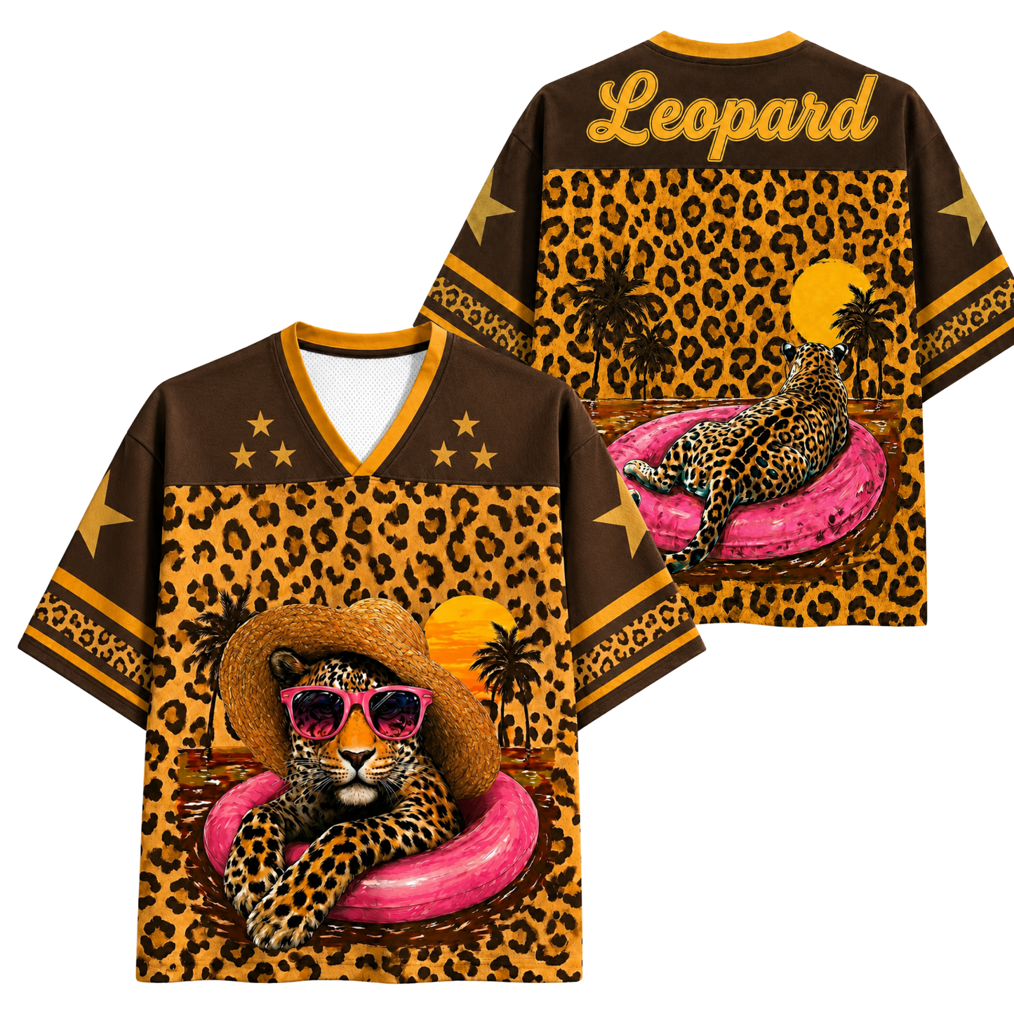 ChaoticClub Preppy Summer Coquette Leopard Mesh Jersey