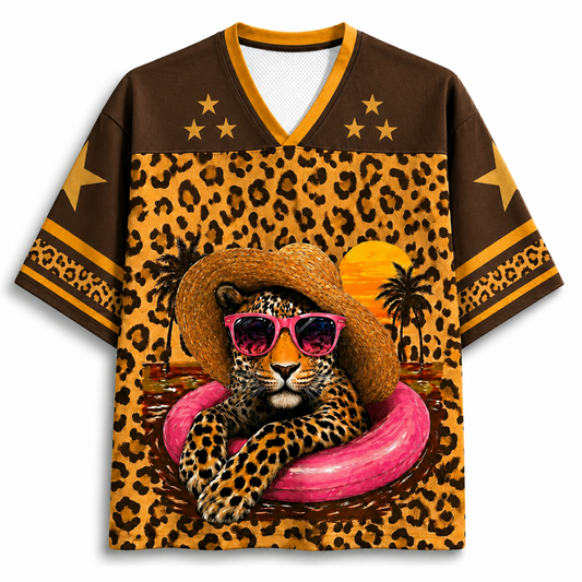 ChaoticClub Preppy Summer Coquette Leopard Mesh Jersey