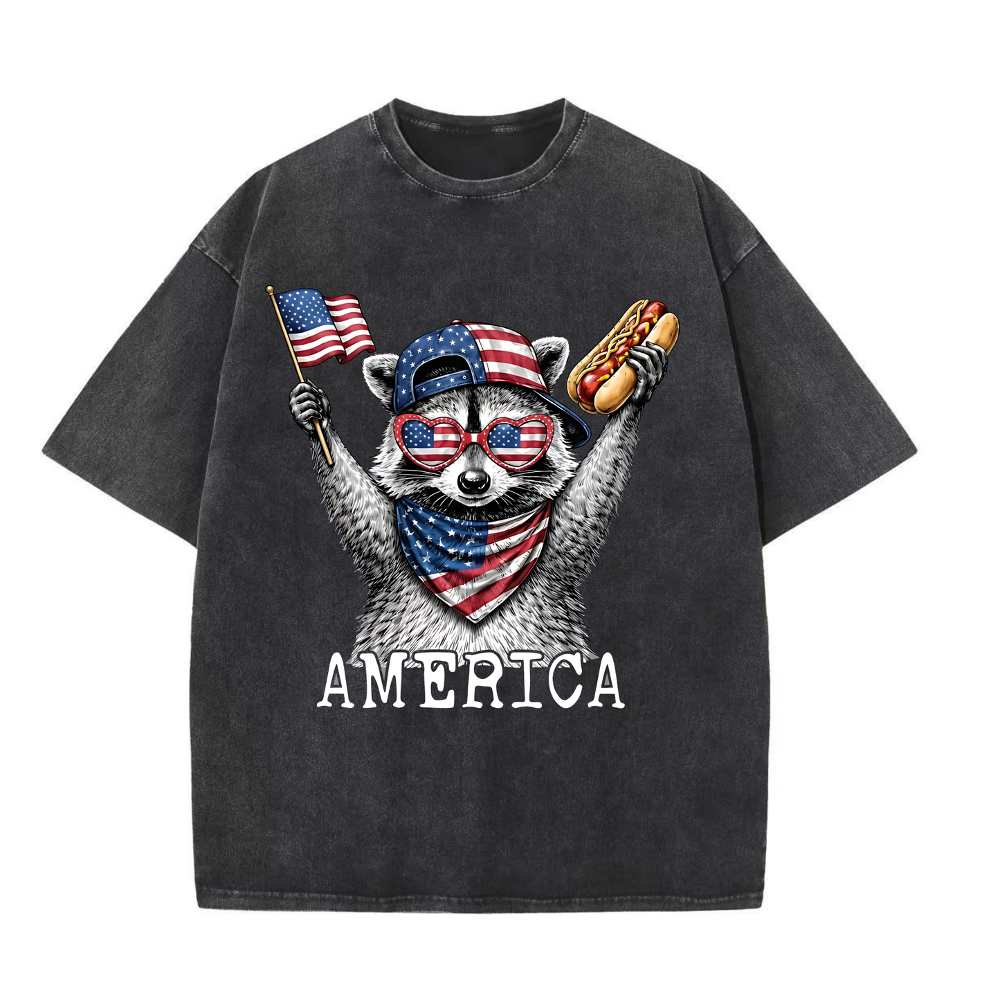 Chaoticclub USA Feral & Free Patriotic Raccoon Washed T-Shirt