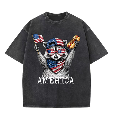 Chaoticclub USA Feral & Free Patriotic Raccoon Washed T-Shirt
