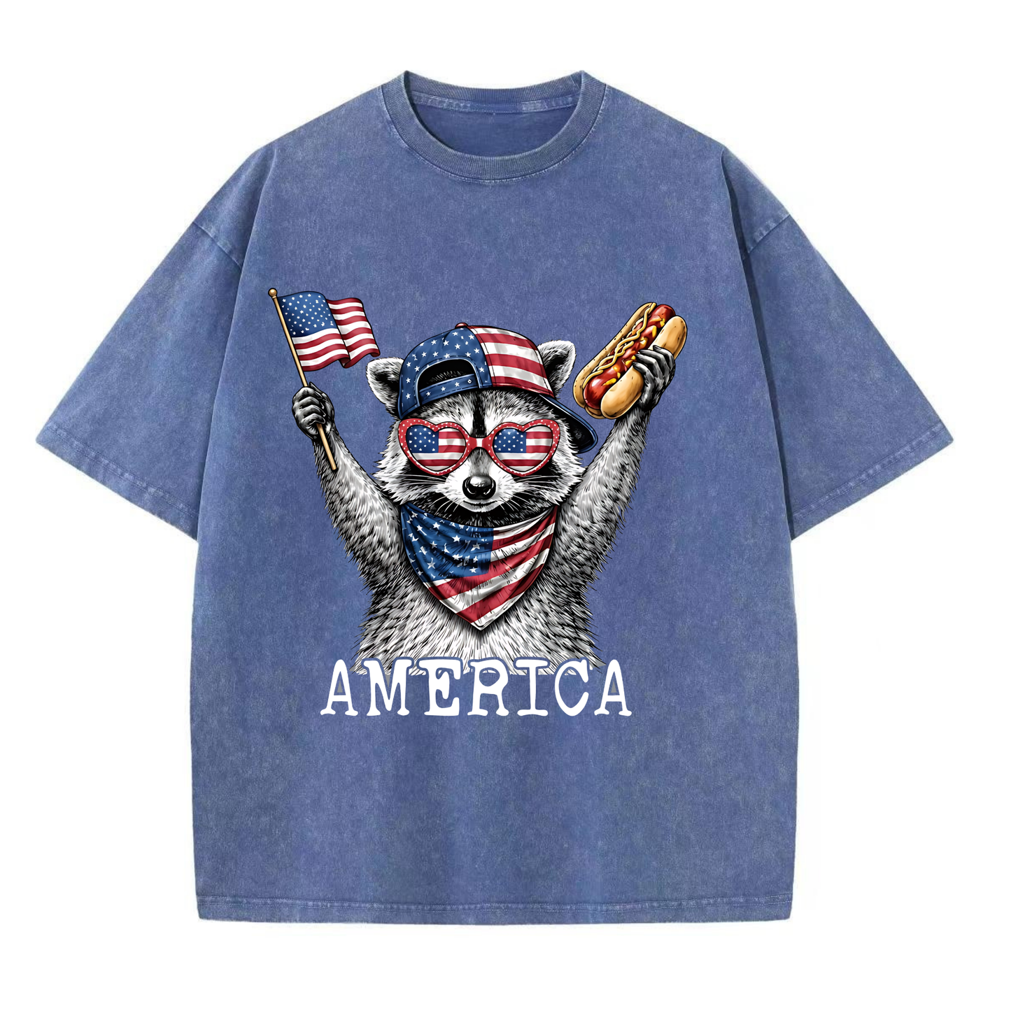 Chaoticclub USA Feral & Free Patriotic Raccoon Washed T-Shirt