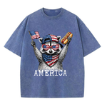 Chaoticclub USA Feral & Free Patriotic Raccoon Washed T-Shirt