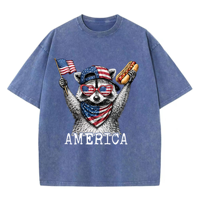 Chaoticclub USA Feral & Free Patriotic Raccoon Washed T-Shirt
