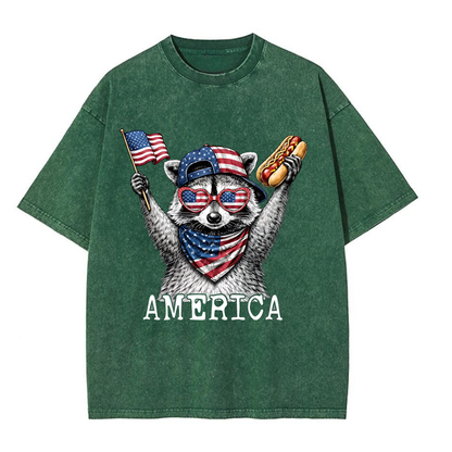 Chaoticclub USA Feral & Free Patriotic Raccoon Washed T-Shirt