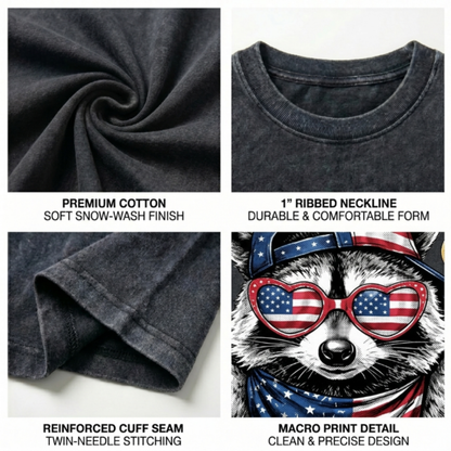 Chaoticclub USA Feral & Free Patriotic Raccoon Washed T-Shirt