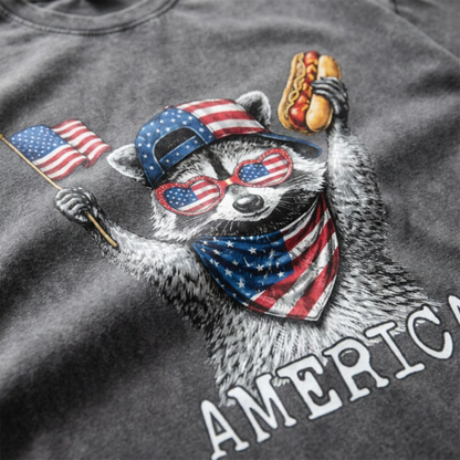 Chaoticclub USA Feral & Free Patriotic Raccoon Washed T-Shirt
