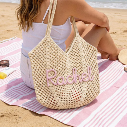 Personalized Embroidered Crochet Tote Bag