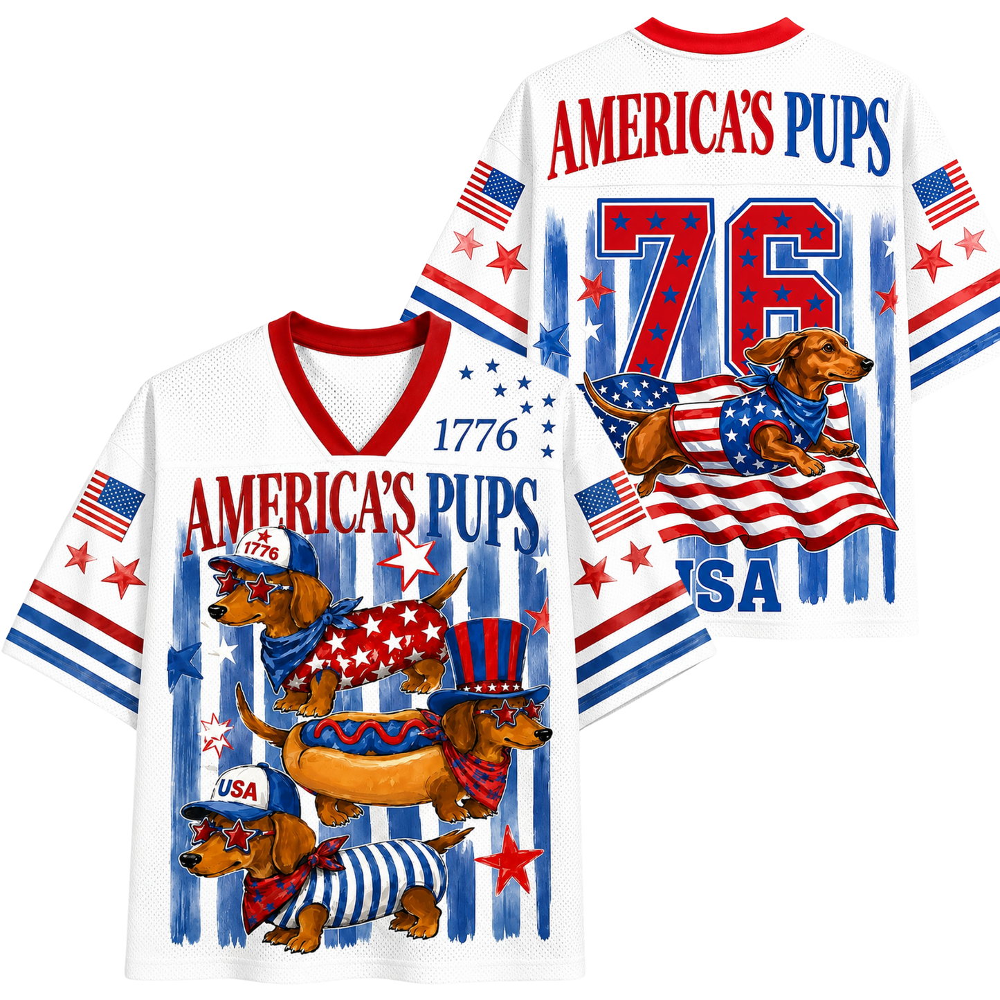 ChaoticClub Preppy Brushstroke 4th Of July Weiner Bubble Mesh Jersey