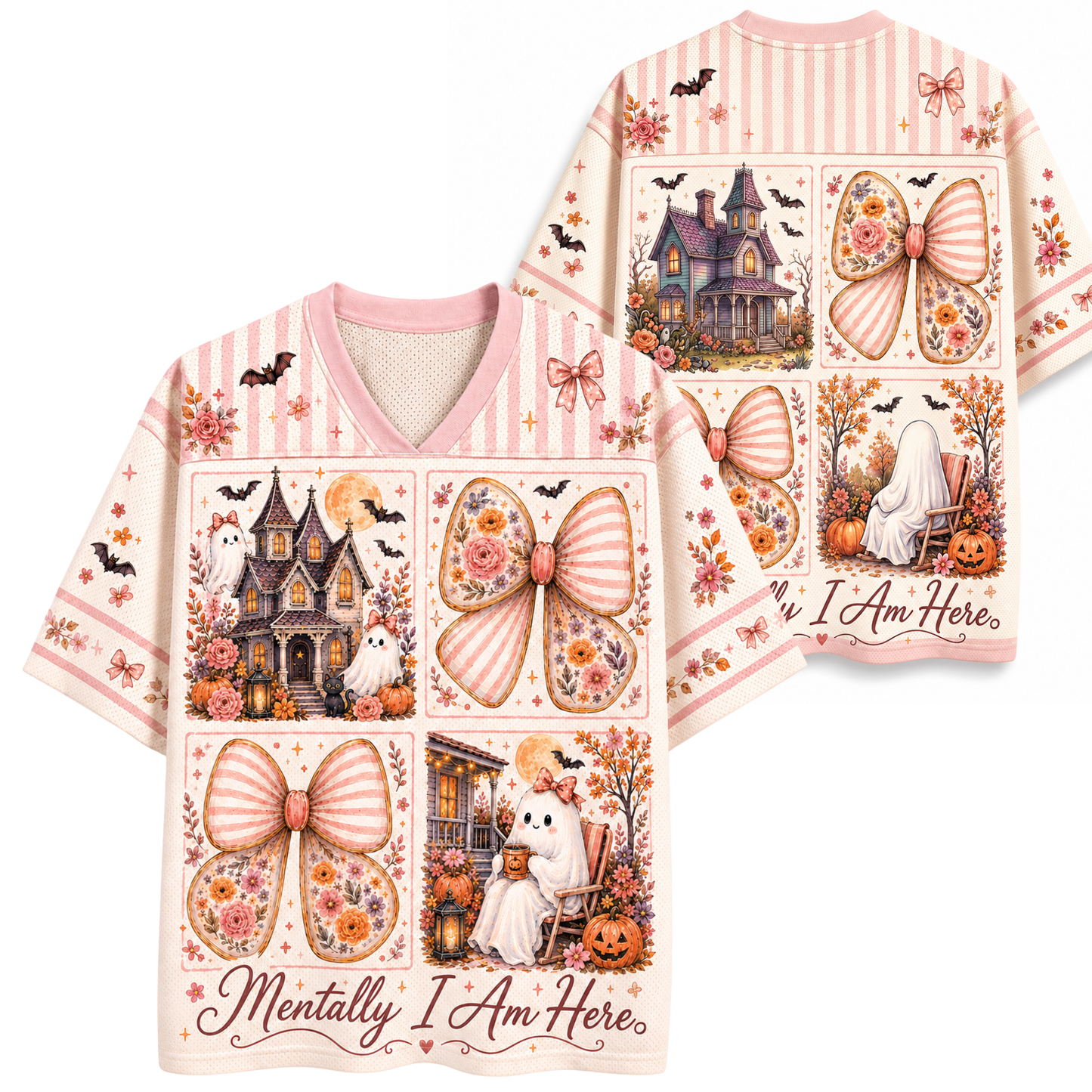 ChaoticClub Preppy Mentally I am Here Halloween Lover Mesh Jersey