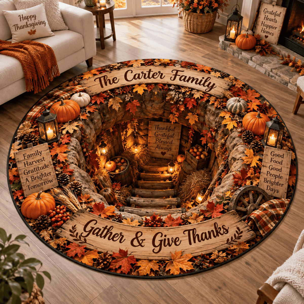 Chaotic Club Personalized Thanksgiving 3D Spiral Staircase Rug