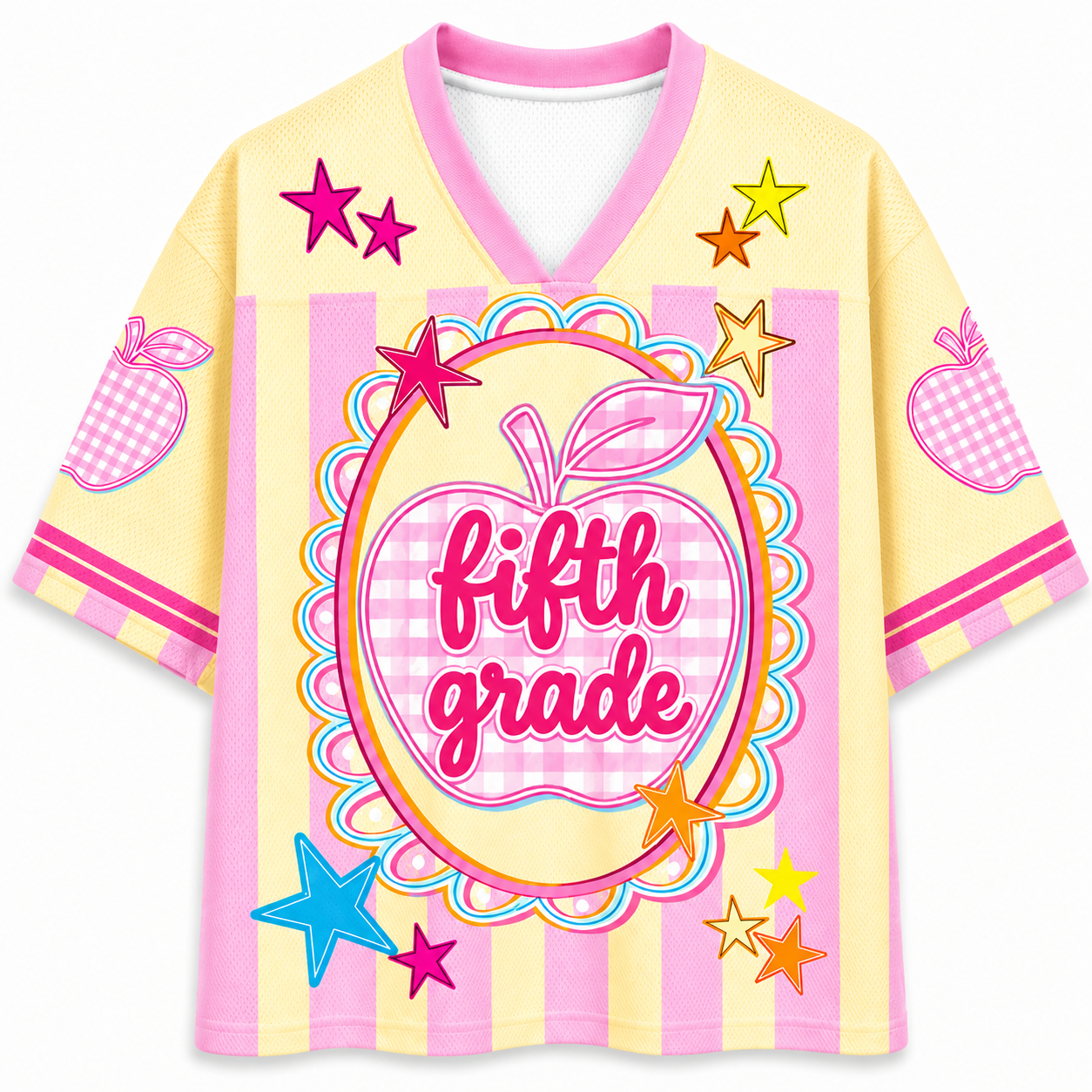 Chaotic Club Preppy Teacher Apple Pink Gingham Stripes Mesh Jersey