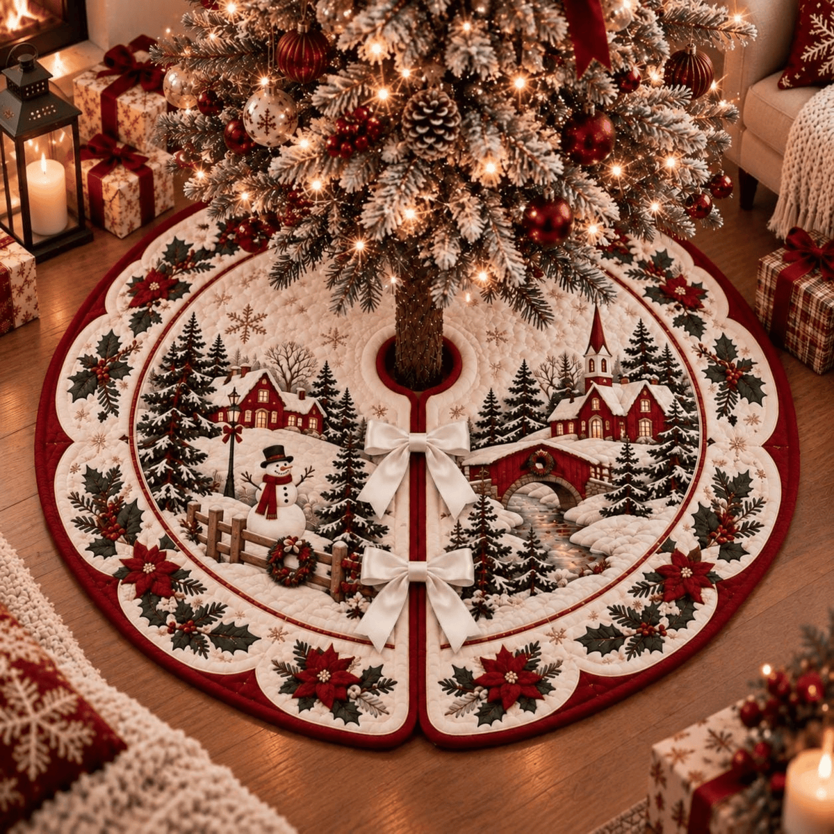 Chaotic Club Vintage Christmas Scalloped Quilted Tree Skirt