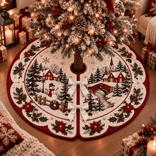 Chaotic Club Vintage Christmas Scalloped Quilted Tree Skirt