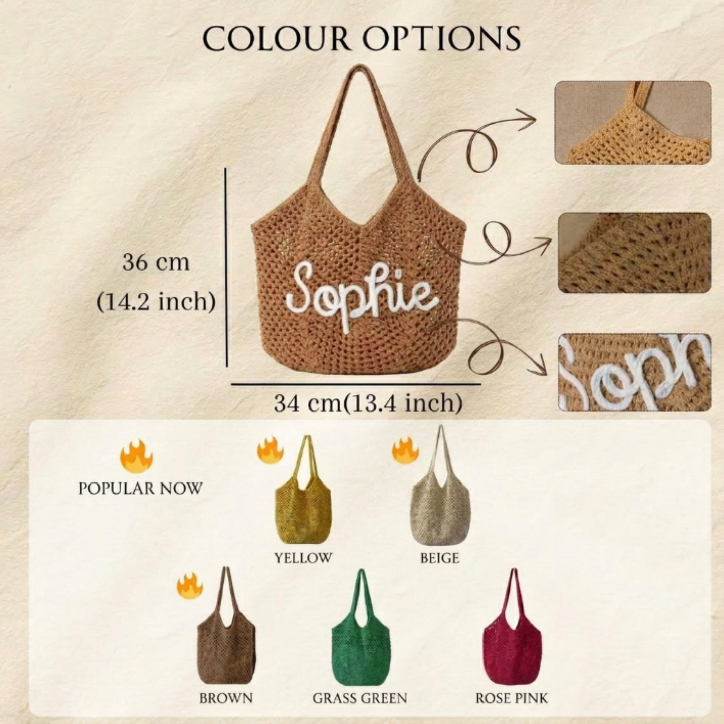 Personalized Embroidered Crochet Tote Bag