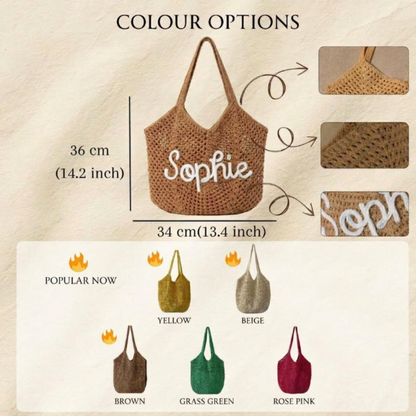 Personalized Embroidered Crochet Tote Bag