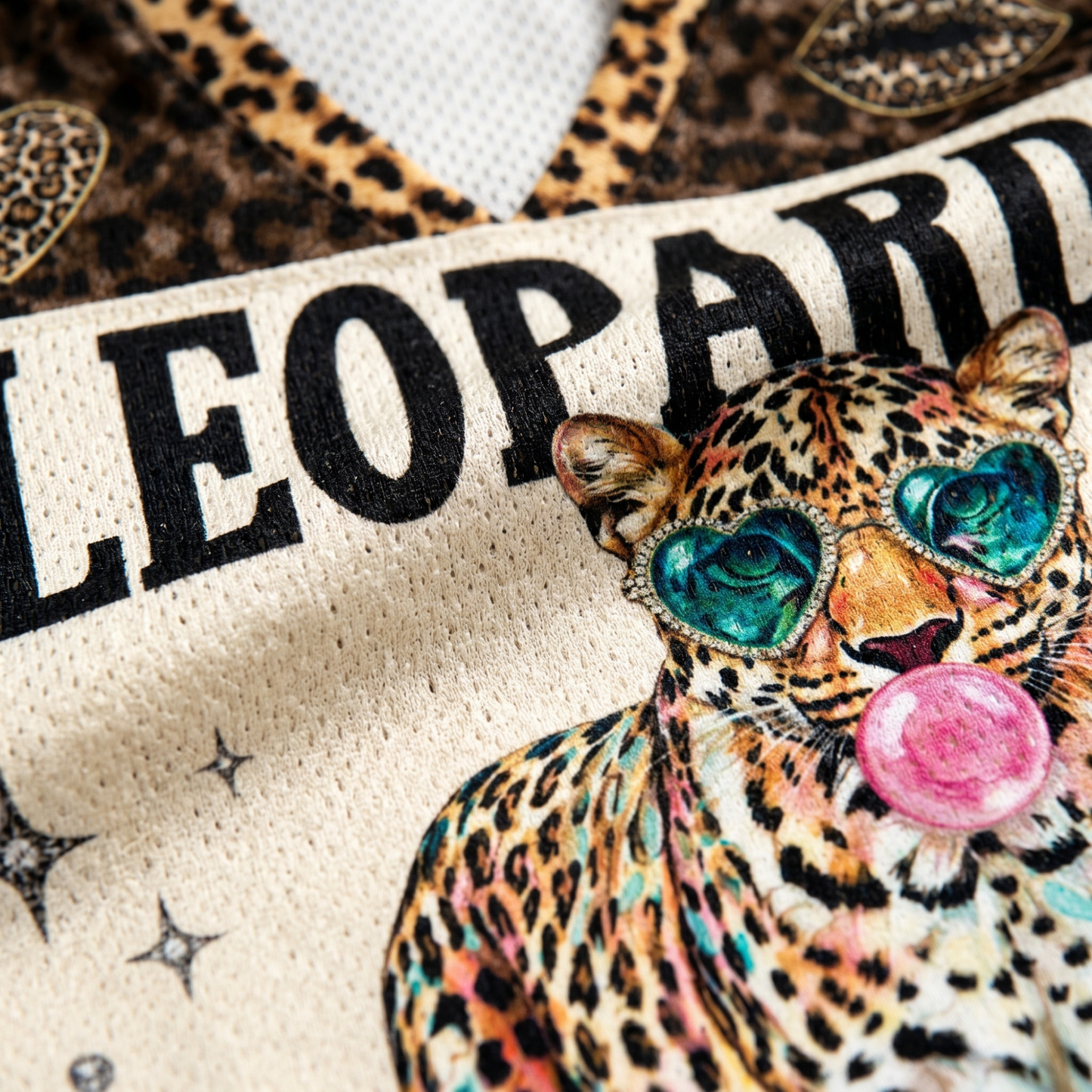 ChaoticcClub Bubblegum Leopard Mesh Jersey - Breathable Mesh Fabric Detail