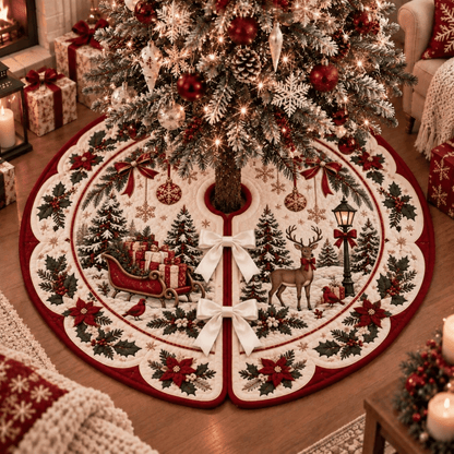 Chaotic Club Vintage Christmas Scalloped Quilted Tree Skirt