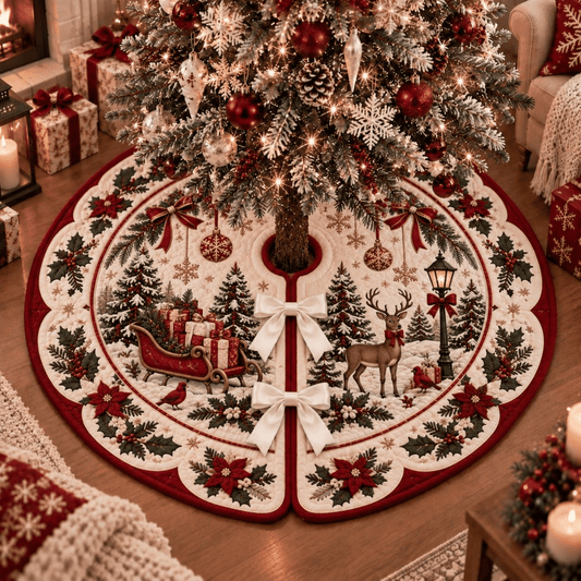 Chaotic Club Vintage Christmas Scalloped Quilted Tree Skirt