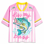 ChaoticClub Striped Preppy Kiss My Bass Fish Mesh Jersey