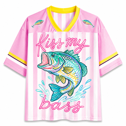 ChaoticClub Striped Preppy Kiss My Bass Fish Mesh Jersey