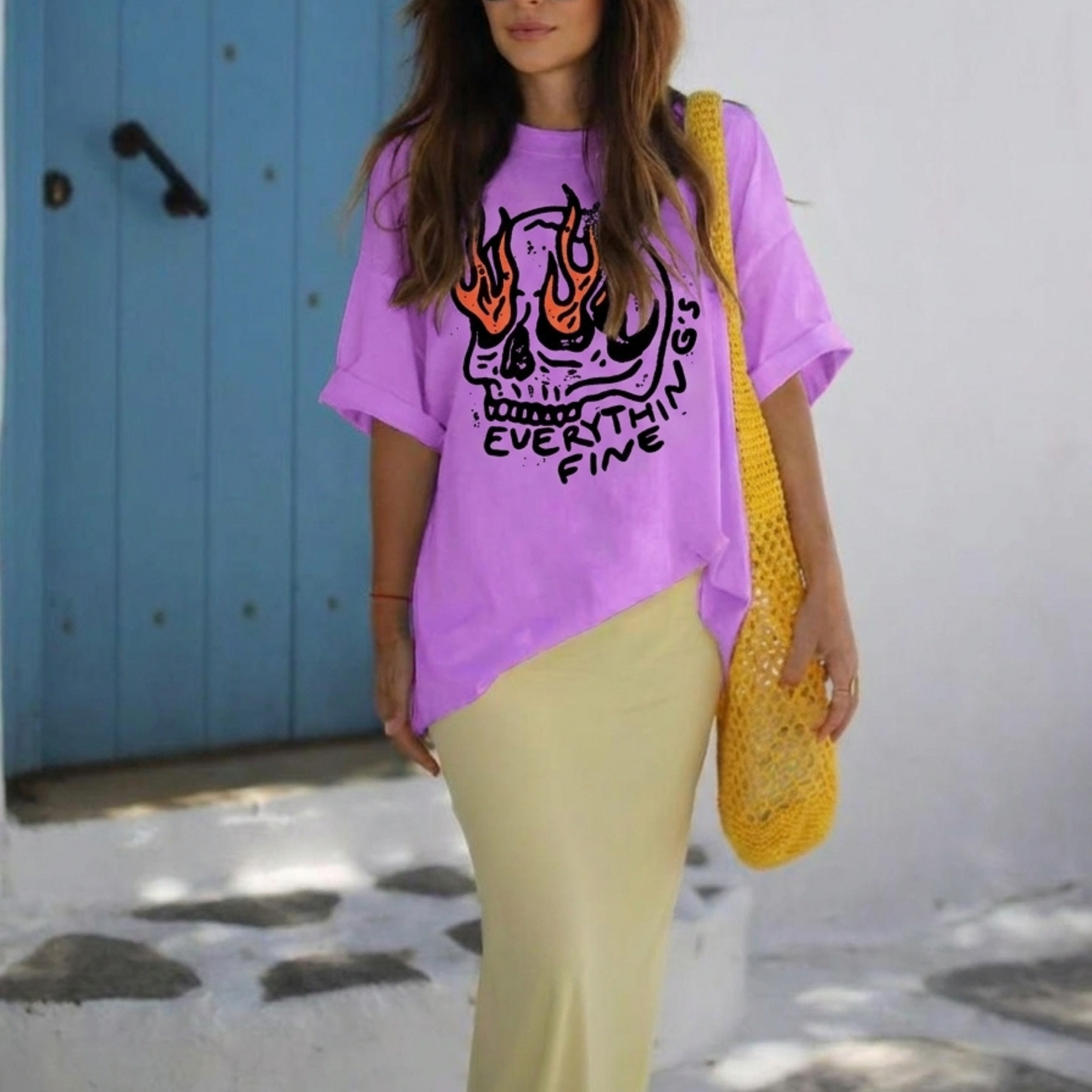 ChaoticClub Everything Is Fine Skull Neon Summer T-shirt