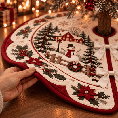Chaotic Club Vintage Christmas Scalloped Quilted Tree Skirt